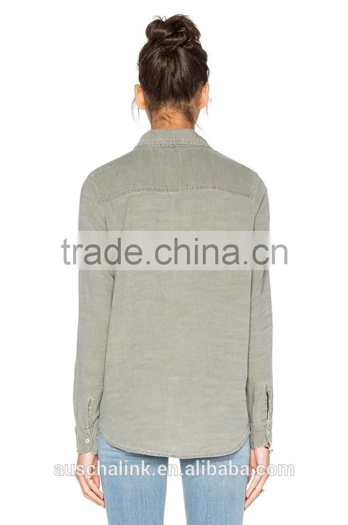new style autumn women army olive grey twill shirt factory price