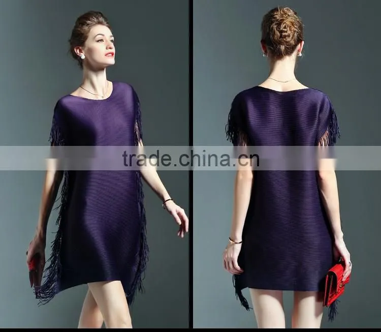 Ladies batwing design pleat tassel fringe fashion dresses