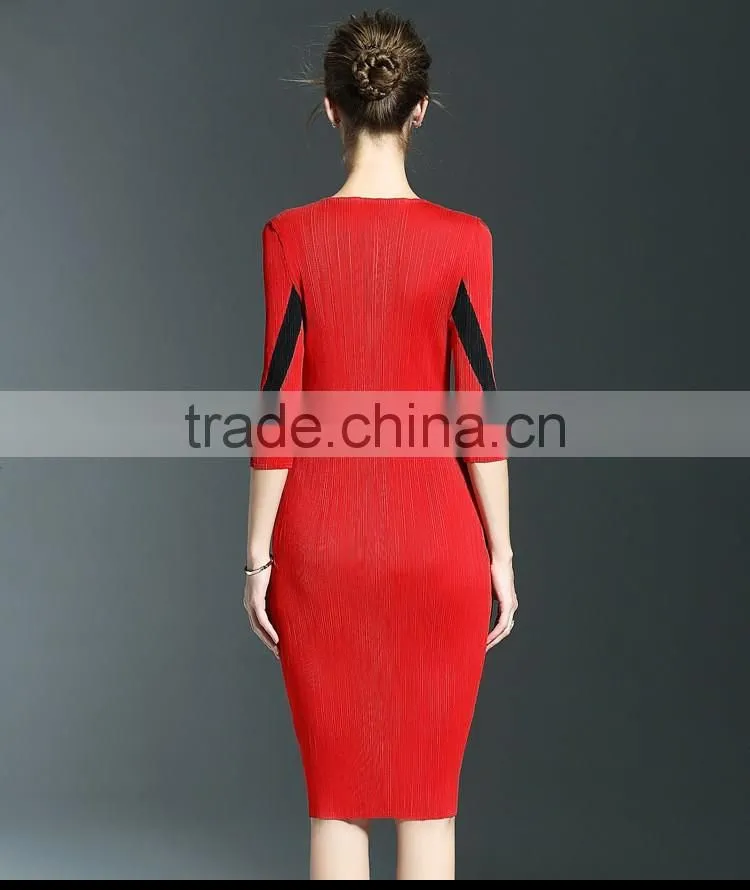 Exquisite ladies 3/4 sleeve draped package hip elastic one piece dress