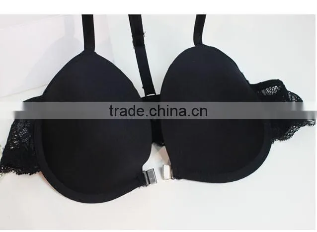 sexy front closure push up sexy ladies seamless lace bra set