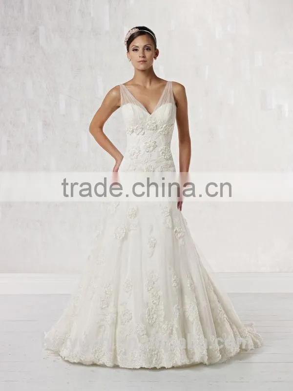 indian fancy strap lace mermaid elegant wedding dress
