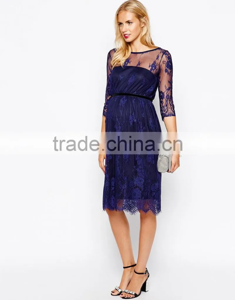 Maternity Lace Midi Dress With Scalloped Detail