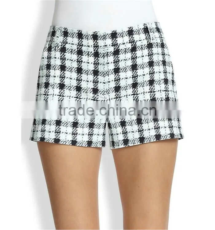 LLS014 2015 high end customized causal tartan style women chino shorts