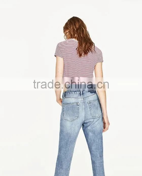 casual tops strip round-neck camiseta top