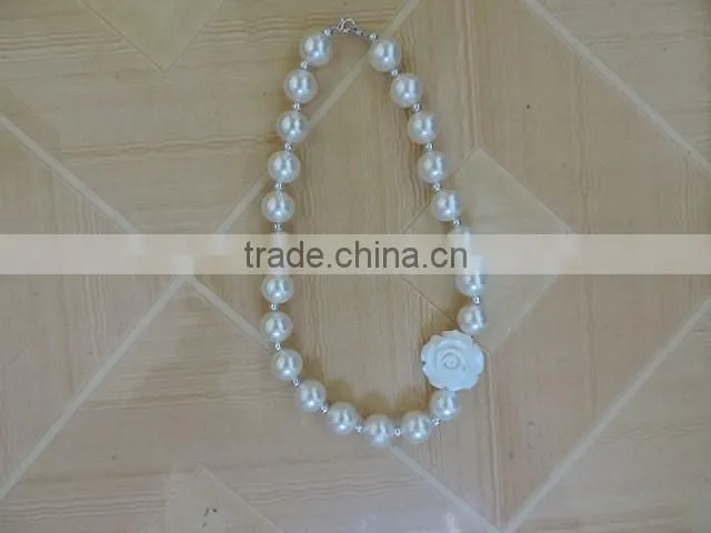 Wholesale Baby Girl Necklace Pink White Pearl Necklace Boutique Holiday Necklace