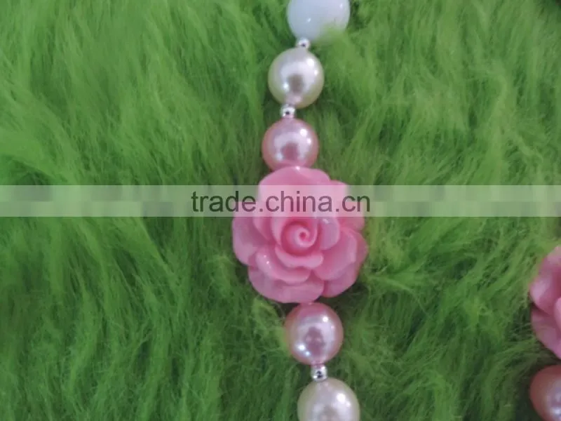 Children plastic Necklace Girl Party Pearl Necklace With Rose