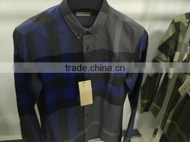 100% cotton big check round bottom men casual check shirt with buttom down collar