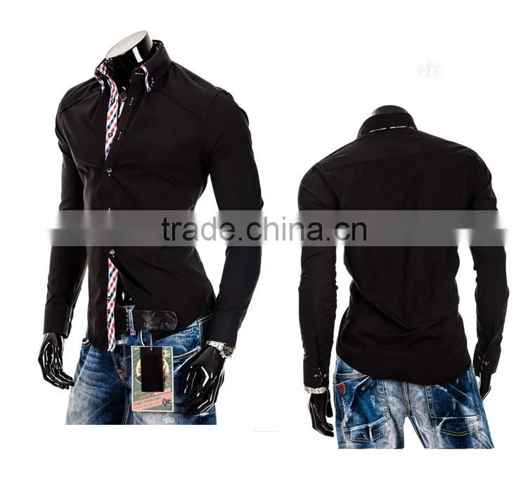 100% cotton solid color slim fit men double collar dress shirt for men