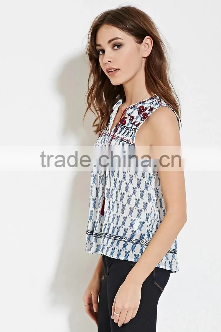 2016 guangzhou shandao oem service summer new design casual sleeveless printing women rayon tops