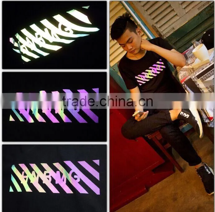 Custom made heat transfer rainbow glitter reflective garment labels