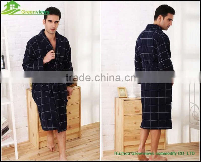 Men cotton bathrobe plaid white and black cheap cotton men bathroom robes