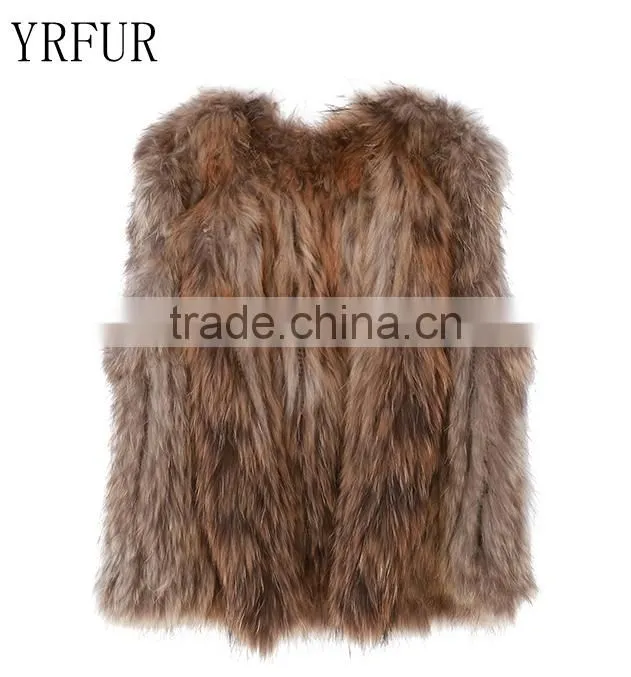 YR725 New Arrival Raccoon Fur Vest Women/Winter Knit Fur Vest Spring Style
