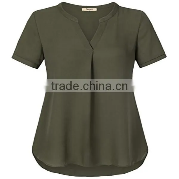 Wholesale apparel comfortable plain dyed lady sheer blouse