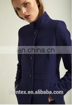 lady's navy overcoat in the winter