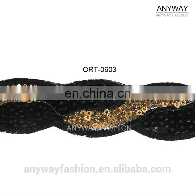 Fancy embroidery sequined gold lace ribbon