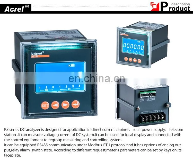 panel mount, digital meter, dc multi-function power meter, energy watt hour meter PZ72L-DE/KC, RS485modbus-RTU, 2DI/2DO