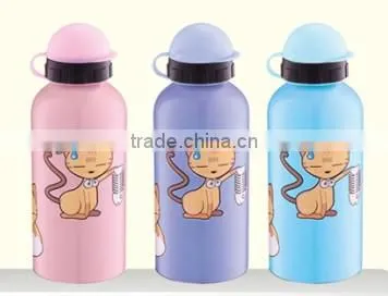 kids aluminum sports water bottle with round cap and cartoon printing