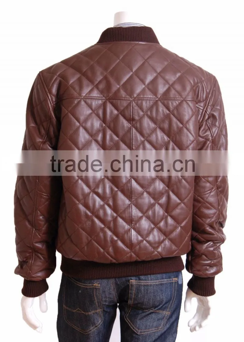 Quilted bomber man leather jacket