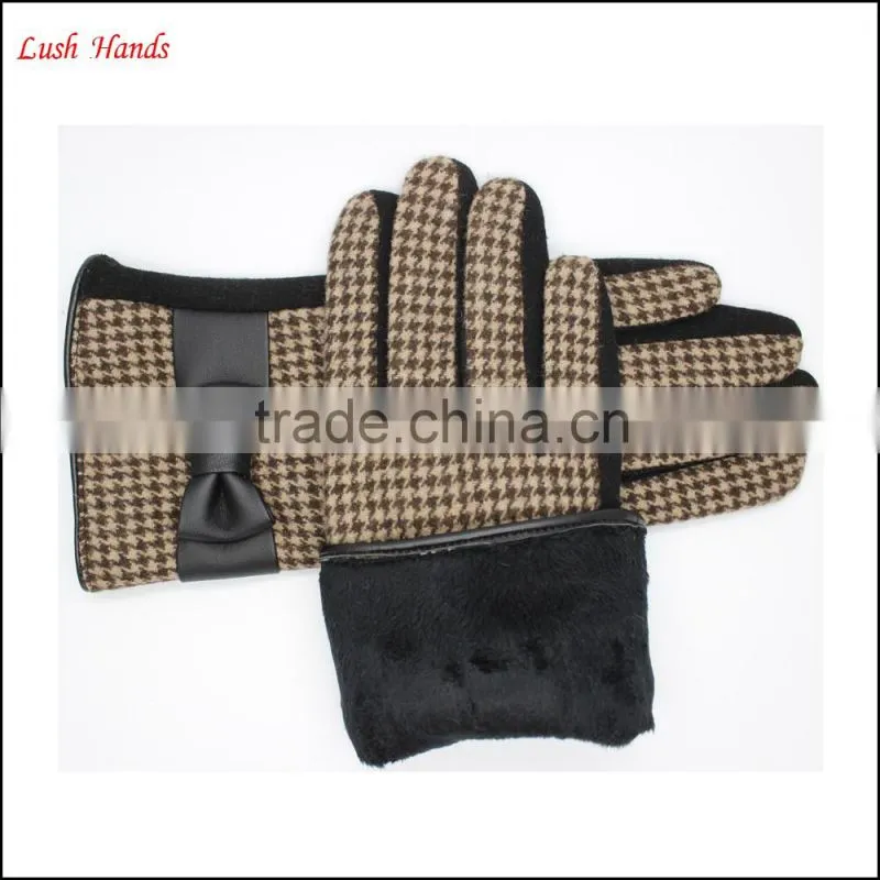ladies wallow gird micro velvet gloves with black bow for wholesale