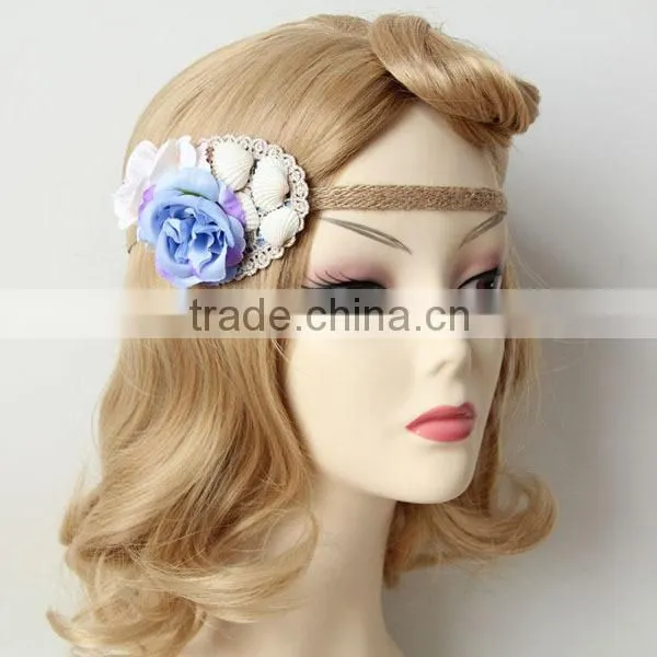 Little Fresh Retro Handmade Flowers & Bowknot Hemp Rope Elastic Hair Band Fashion Headband
