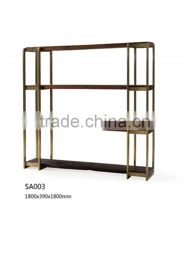 Mordern Somple Design Wooden Bookshelf Stainless Steel Frame Use For Decorate Home