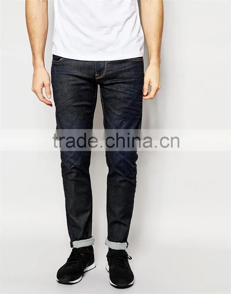 cuffed skinny men denim jean black color fade proof men jean OEM service