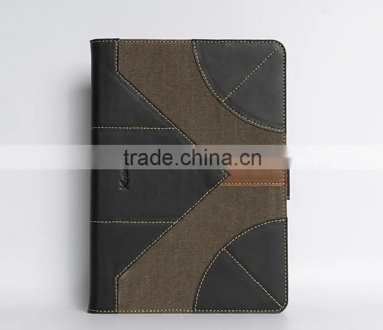 Genuine leather and canvas smart tablet pc cover for ipad air 2