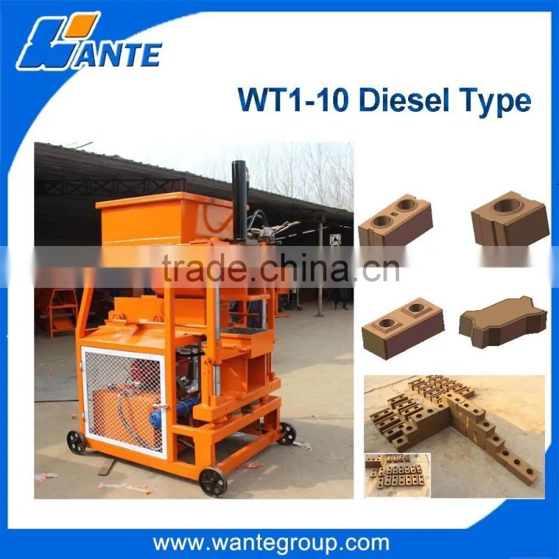 WANTE BRAND small business machines manufacturers WT1-10 Diesel type clay brick making machine for russia
