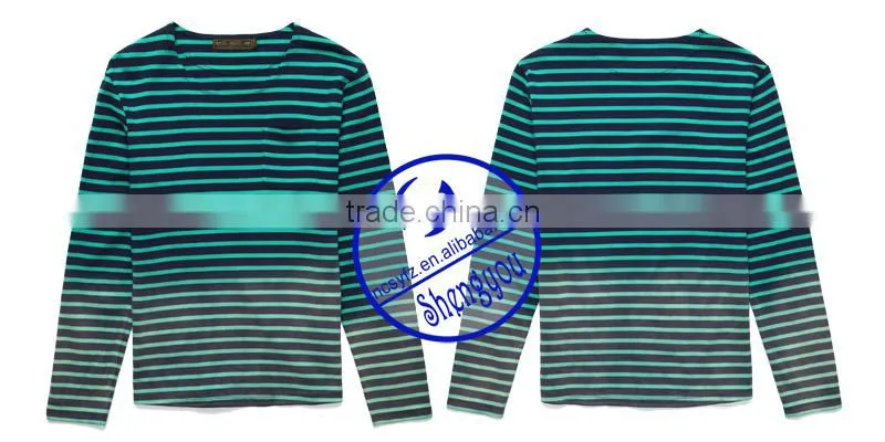2015 China supplier custom long sleeve mens yarn dyed t-shirt wholesale clothing