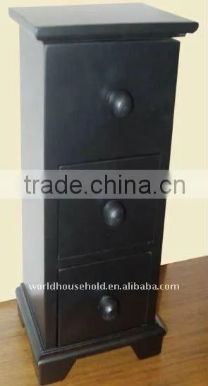 three drawers and top openable black wooden jewelry box