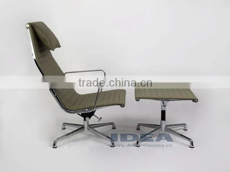Replica Charles Aluminum Executive Easy Chair - Light Grey Genuine Leather
