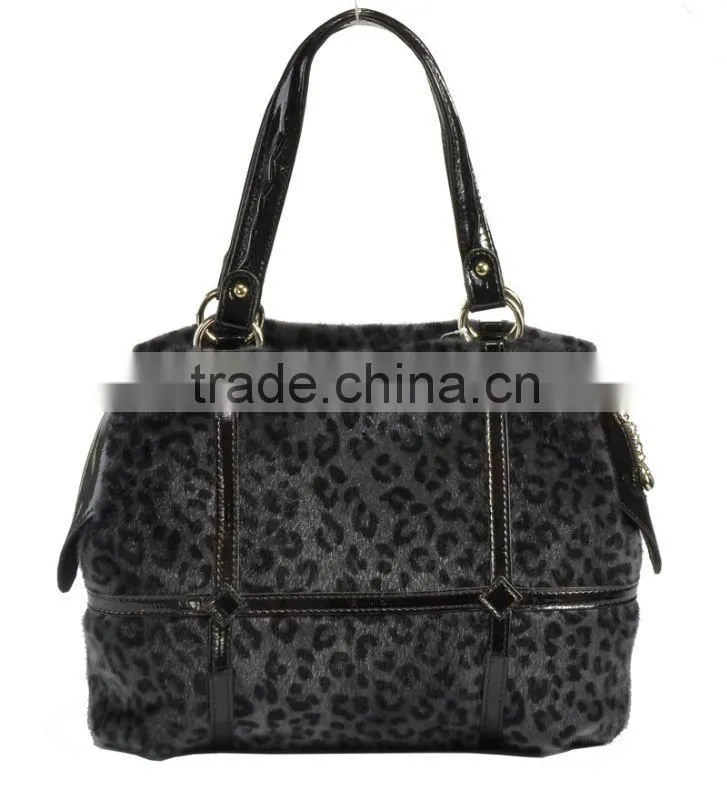 New Fashion 2012! Trendy Lady Imitative Horse-hair With Leopard Printing Handbag!