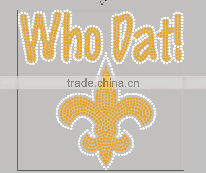 WHO DAT flur de lis rhinestone heat transfer motifs
