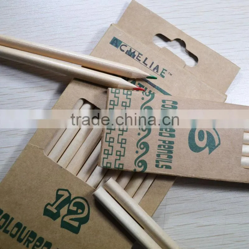 7" standard size triangular shape high quality 3.0mm color lead natural wood colored pencil
