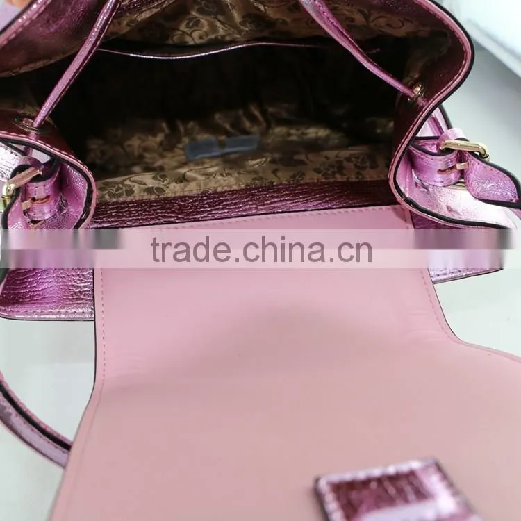 Stylish shinning pink leather cute girls small daily leisure backpack