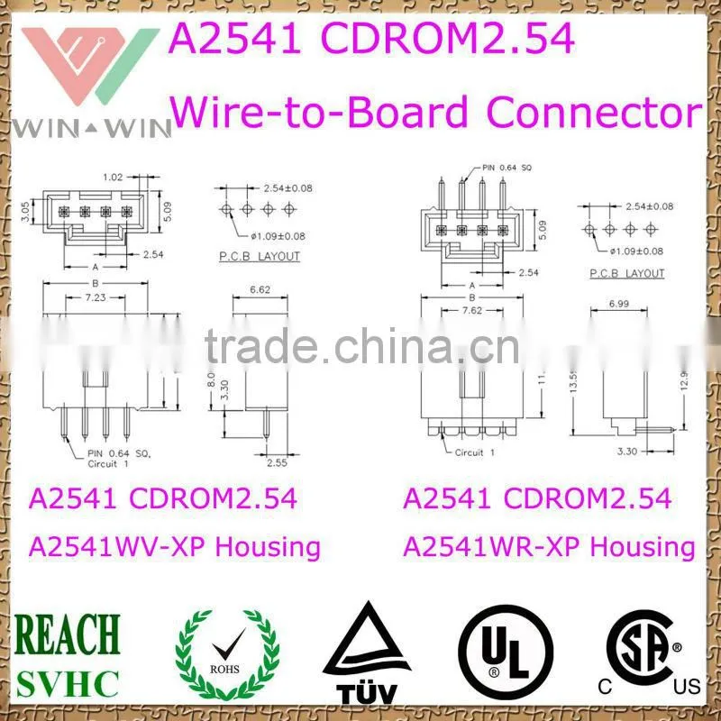 2.54mm Pitch A2541 CDROM2.54 Electronic Wire to Board Connector