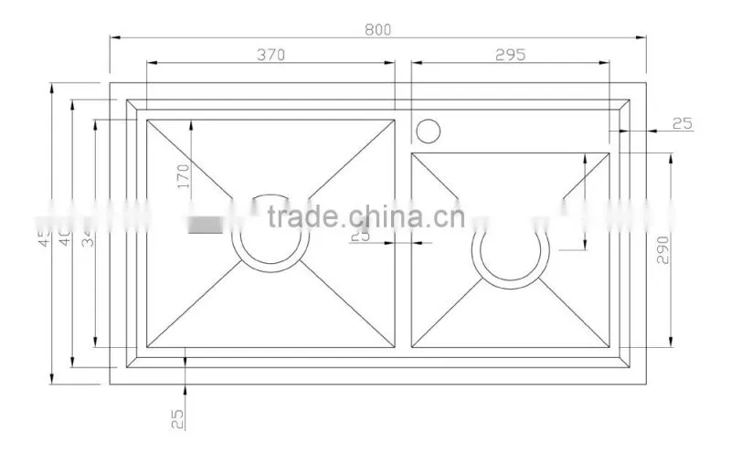 8045A cupc sus304 handmade hypotenuse series square corner series duoble sinks