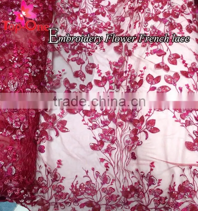 Top One high quality african french lace fabric 3d flower lace embroidered fabric applique dresses