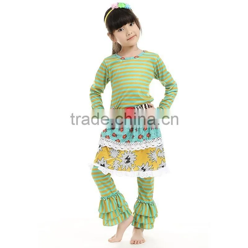 2016 kaiya girls halloween clothing sets long sleeve 2pcs set fall stripe organic cotton baby clothing
