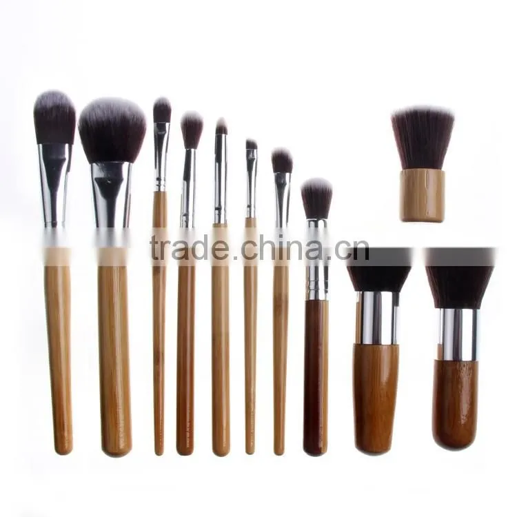 11 Pieces Makeup Brush Set Professional Bamboo Handle Premium Synthetic Kabuki Cosmetics Brushes Kit With Bag