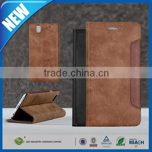 C&T PU leather wallet flip cover for sony xperia e4
