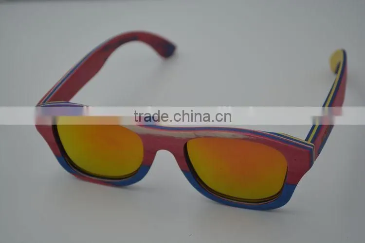 2015 Top Quality Retro Sunglasses Custom Handmade Skateboard Wood Sunglasses Frames Polarized Yellow Lens Sunglasses