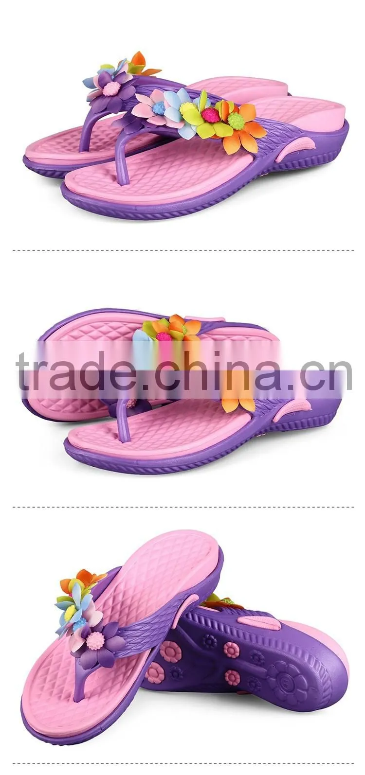 Women's Beach Wedges Platform Massage Thong Slippers Big Flower Decor Flip Flops Sandals