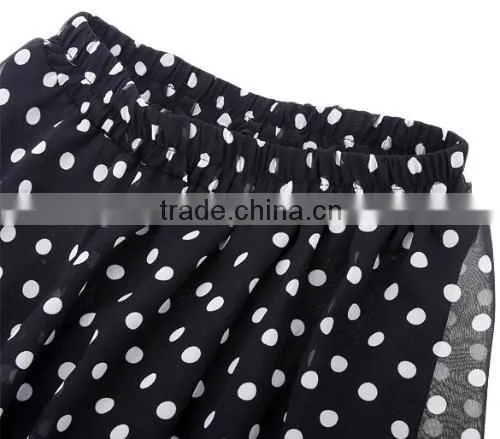 Stylish Lady Women Sweet Medium Elastic Waist Dot Chiffon Mild-calf Casual Pleated Skirt
