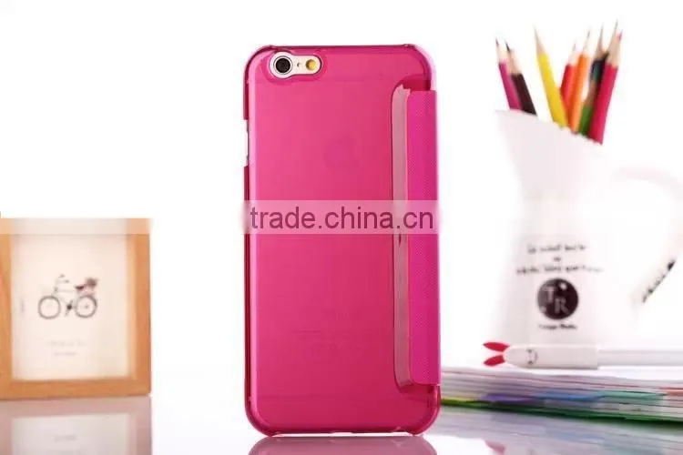 hidden window view super slim flip case for iphone 6 4.7 inch custom is available, for iphone 6 window view case with stand