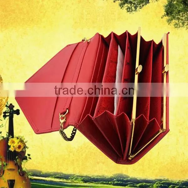 Wholesale ladies fashion clutch PU leather wallet with chain design and convenient to take