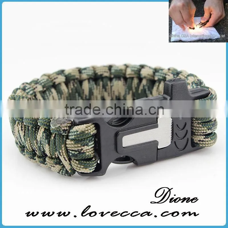 3m parachute cord Fire starter Whistle Sharpening steel paracord bracelet 4in1