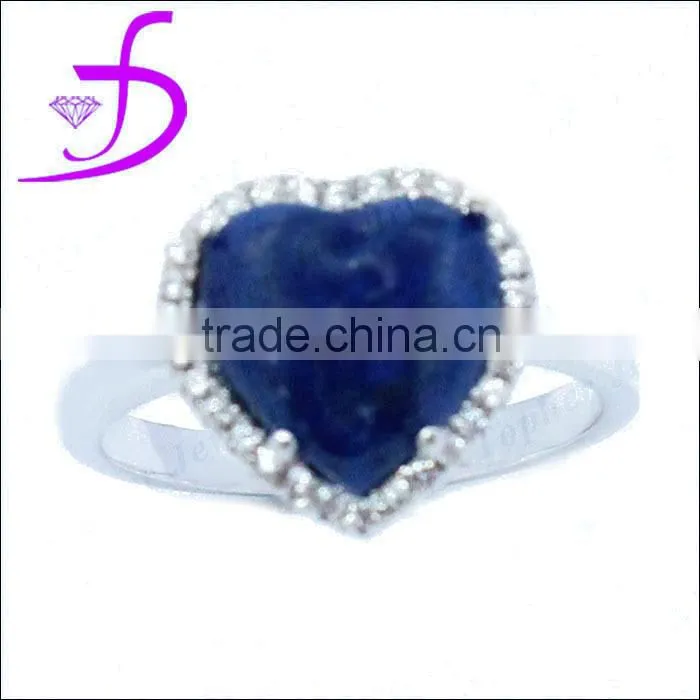 heart shape ring natural stone ring with CZ mirco pave setting blue topaz jewelry