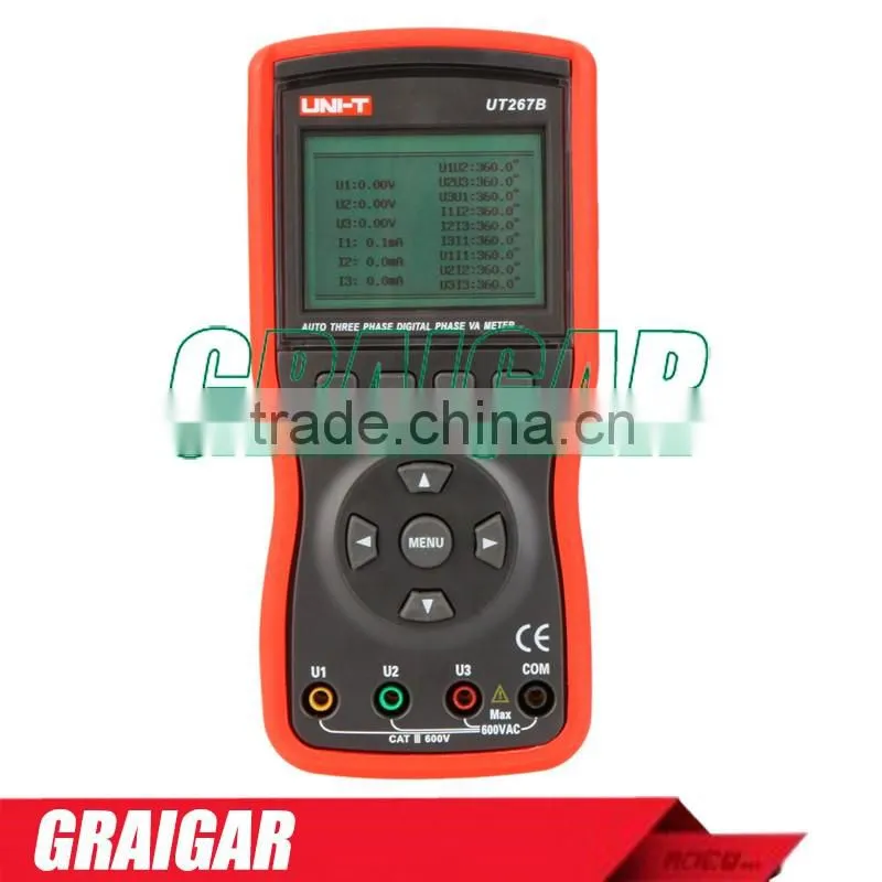 Uni-T Ut267b Auto 3 Three Clamp Digital Phase Meter Va Volt Ammeter Power Factor Tester Power Meter W Rs-232 & Lcd Backlight