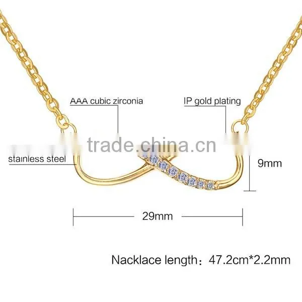 Fashion 18K Plated Zircon Infinity Stainless Steel Necklace